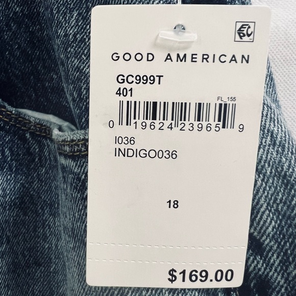NWT Good American Good Classic Denim Distressed 28" Jeans Indigo036 Size 18 - Picture 8 of 8